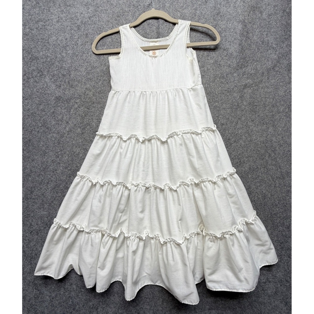 Vintage Montgomery Ward Girls White Tiered Dress Lace Trim Size 5 Cottage USA